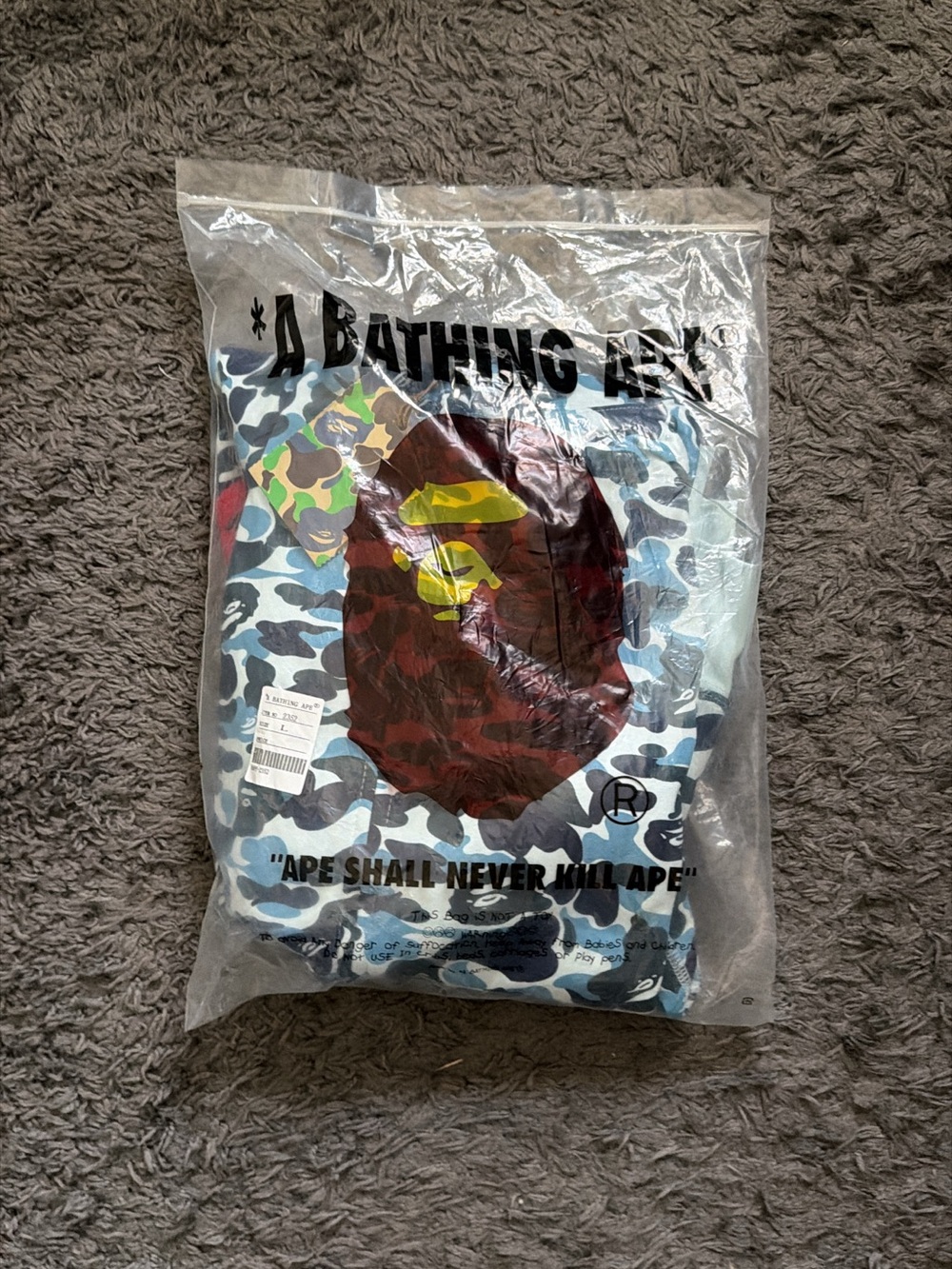Bape Men Zip Up Sweater - Light Blue Camo with Multi-Color Ape Logo